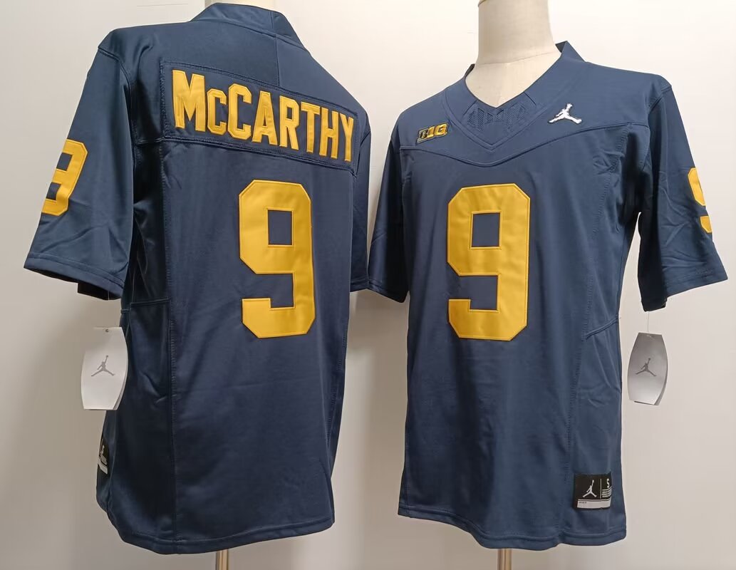 2024 NCAA Men Michigan Wolverines #9 J.J. Mccarthy blue nike jersey style 2